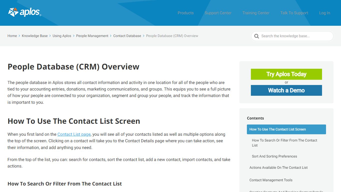People Database (CRM) Overview - Support Center